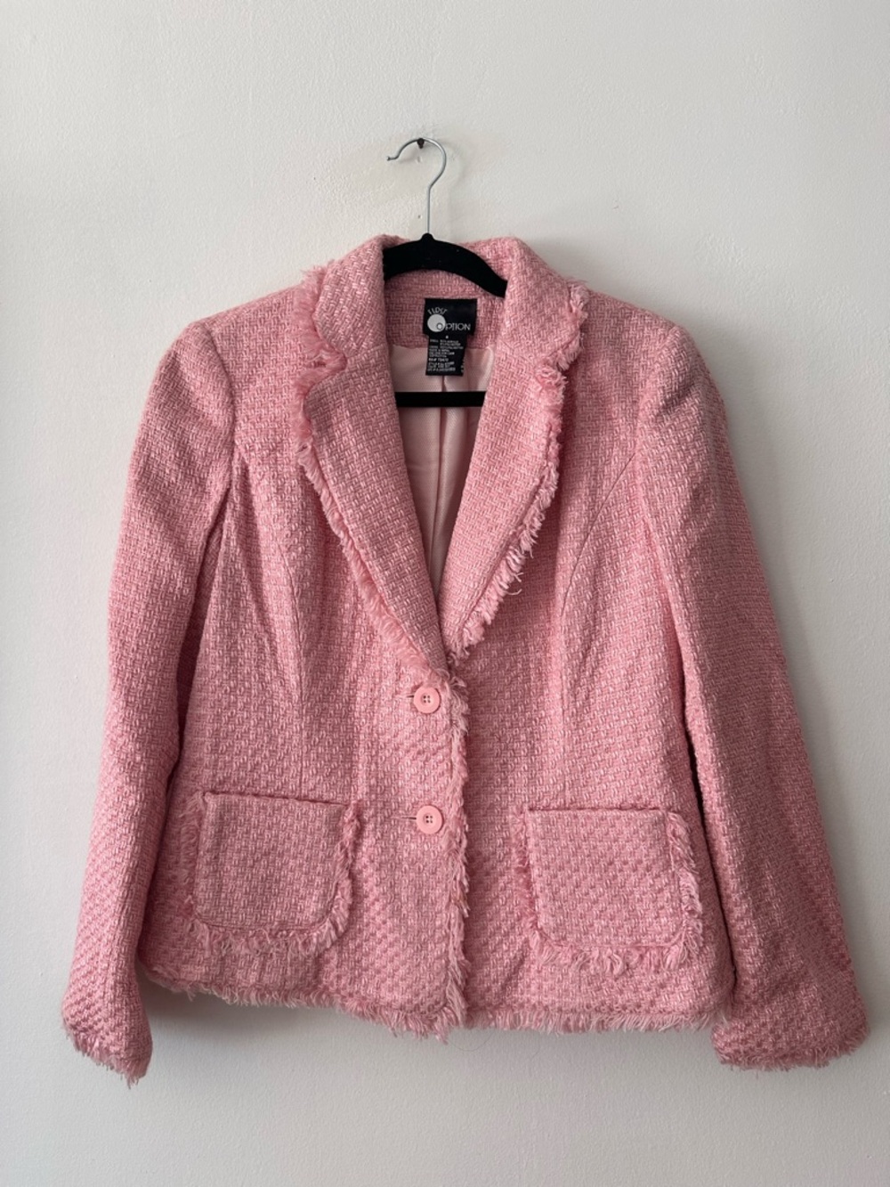 First Option tweed blazer Vintage textured weave frayed edges light pink sz 8